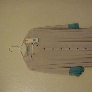 Boutique Fashions Aqua shirt with lace trim sleeve